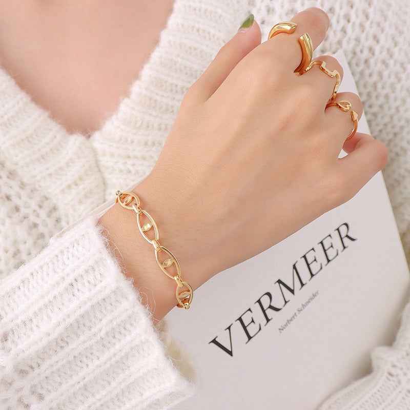 18K Gold Geometric Design Luxury Bracelet Necklace Set - Damned Threads